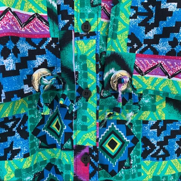 Vintage 80s 90s neon abstract geometric western cowgirl shirt MEDIUM - Picture 5 of 7
